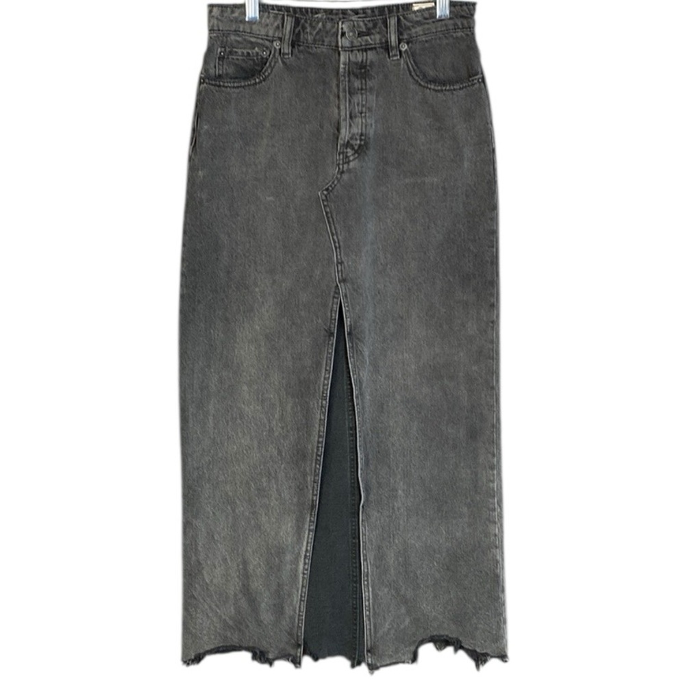 Free People We the Free Distressed Black Denim Maxi Skirt